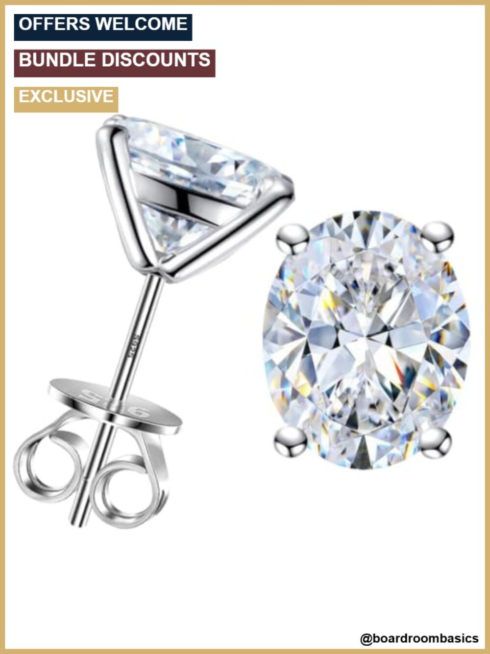 Oval Moissanite Stud Earrings S925 Silver 18K Platinum Plated